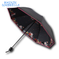 Профессиональный Производитель купить оптом дешевые зонты черный винил Камеди покрытие солнцезащитный крем Зонтике зонтик с цветочным дизайном печати